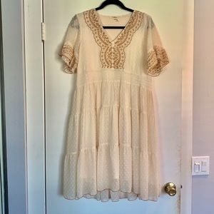 Yellowish Cream Flowy Dress with embroidery